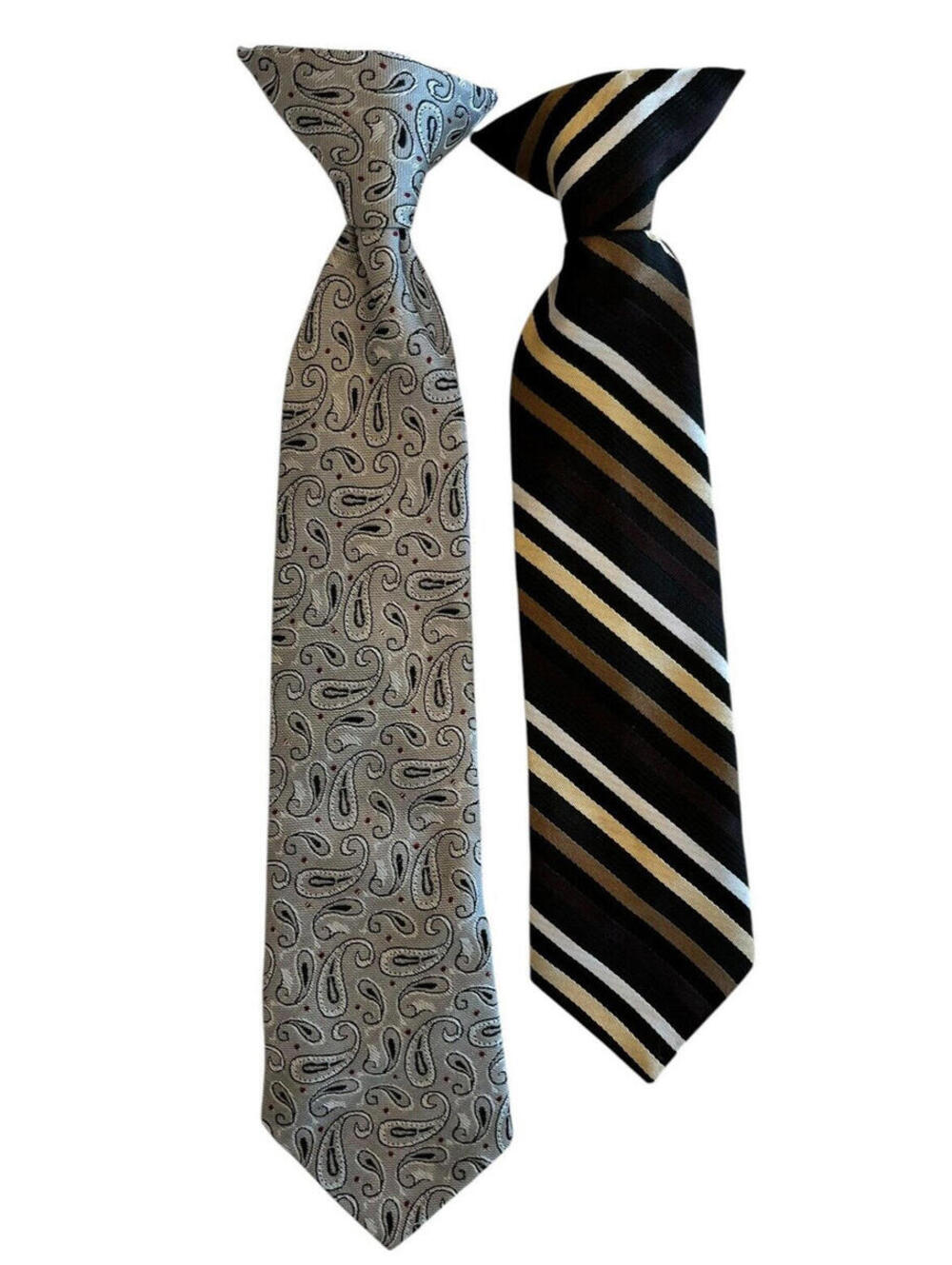 Tie Clip-on Ties necktie Boys Bundle of 2 Brown Stripe Grey Paisley 1985.2